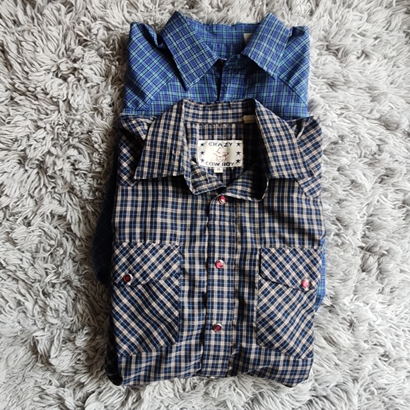 Crazy Cowboy Men’s Western Pearl Snap Shirt M Set of 2 Brushpopper BoxB - Picture 1 of 11